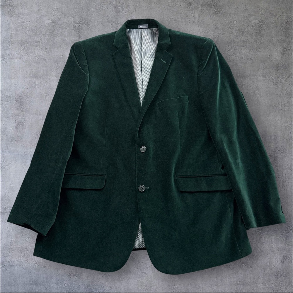 Madison Blazer Mens 42R Dark Green Luxe Velvet Modern Fit 2-Button Jacket